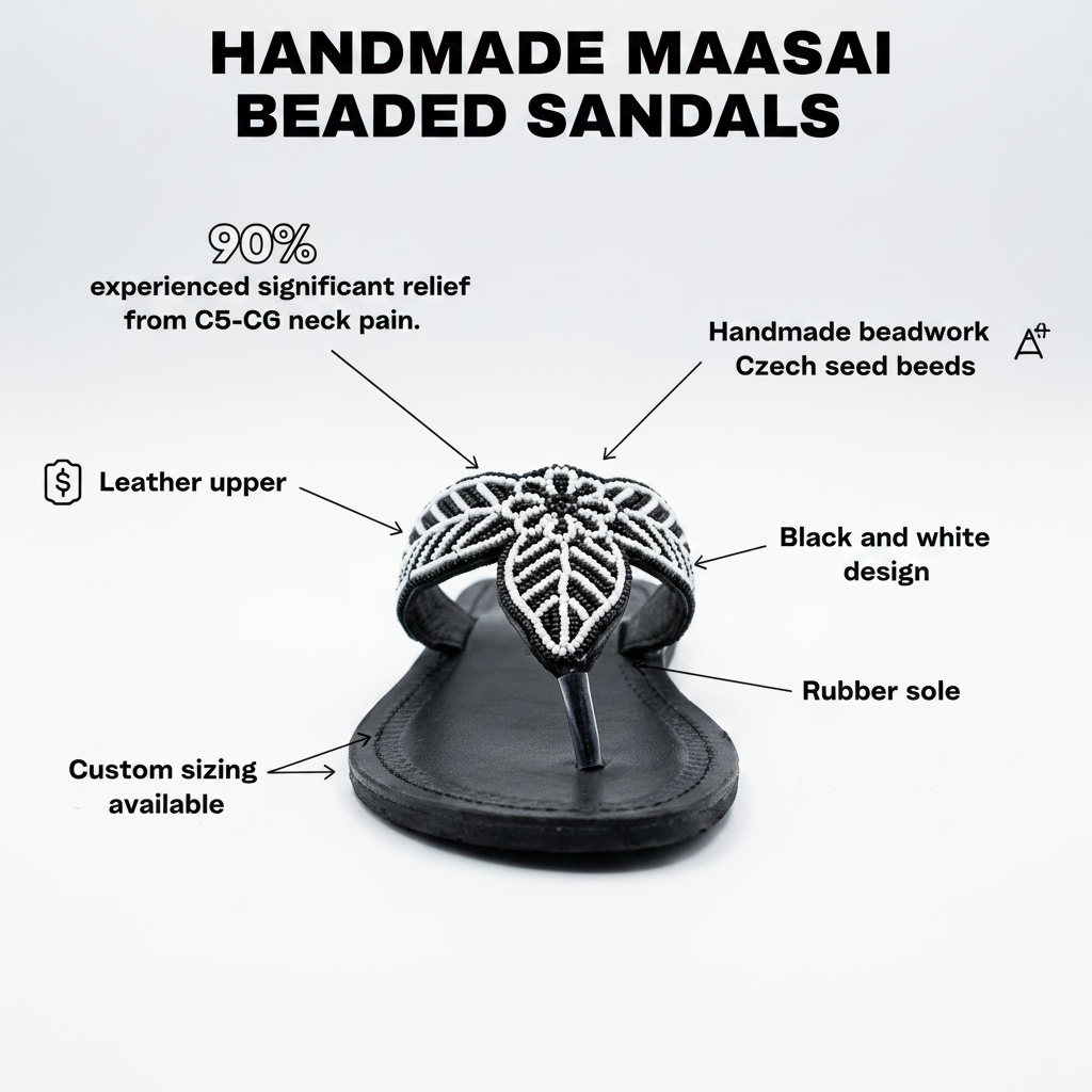 Kanga Beaded Sandals- Black & White
