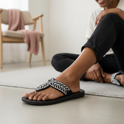 Kanga Beaded Sandals- Black & White