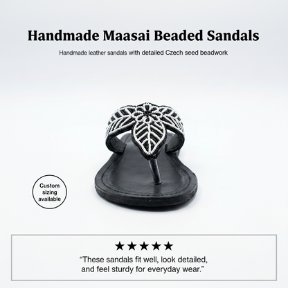 Kanga Beaded Sandals- Black & White